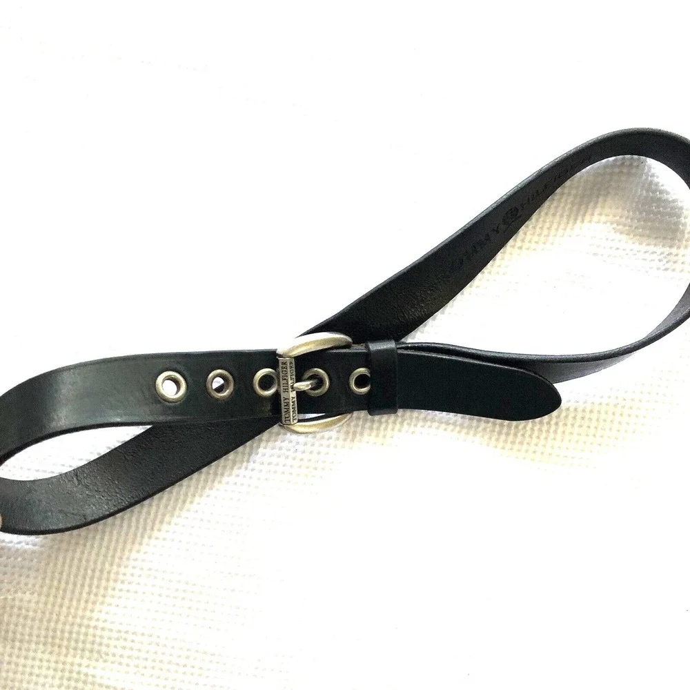 Tommy Hilfiger Men's Belt 36‎ Black Genuine Leather Metal Gromit's Buckle Grunge